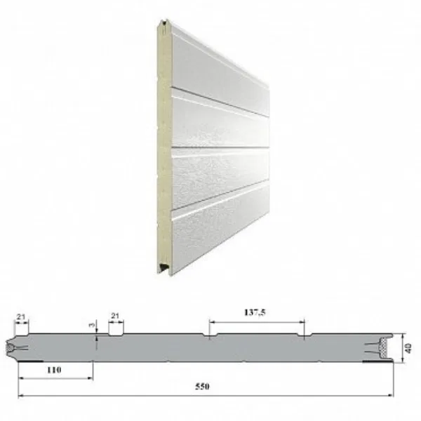 ДОРХАН Панель 550мм Ндерево Доска/Нстукко Бежевый(RAL1014)/Белый(RAL9003), 16D11/S00-1014/9003